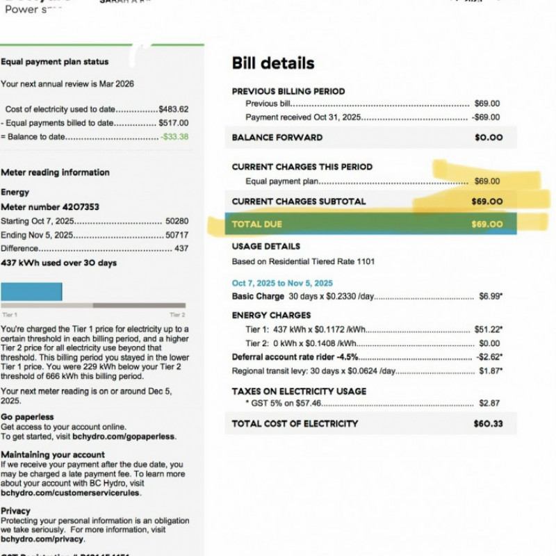 My BC Hydro Bill